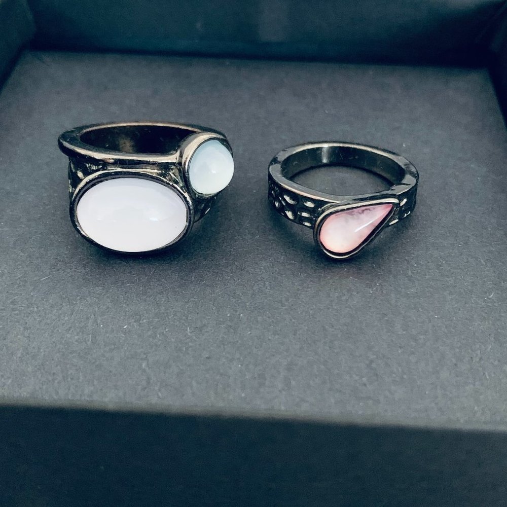 2 Dark Metal Rings with Pastel Stones.